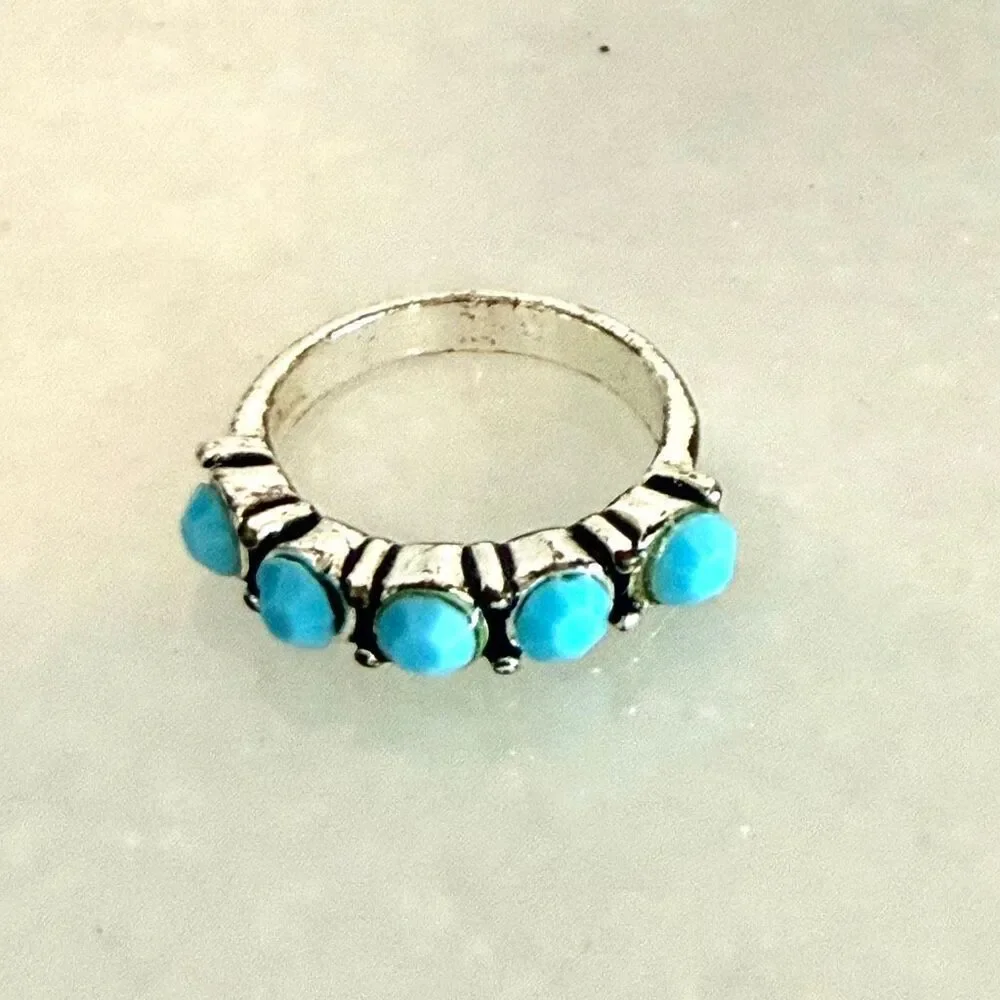 Vintage Francesca's Turquoise Statement Ring Silver-tone And Blue Size 9